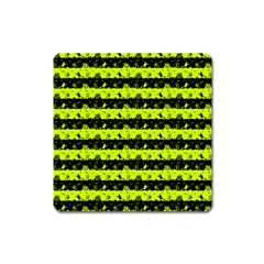 Slime Green And Black Halloween Nightmare Stripes  Square Magnet by PodArtist