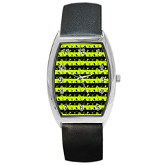 Slime Green And Black Halloween Nightmare Stripes  Barrel Style Metal Watch by PodArtist