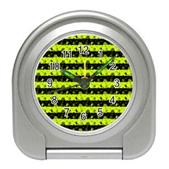 Slime Green And Black Halloween Nightmare Stripes  Travel Alarm Clock by PodArtist