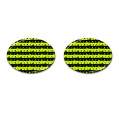 Slime Green And Black Halloween Nightmare Stripes  Cufflinks (oval) by PodArtist