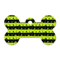 Slime Green And Black Halloween Nightmare Stripes  Dog Tag Bone (one Side) by PodArtist