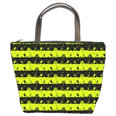 Slime Green And Black Halloween Nightmare Stripes  Bucket Bag by PodArtist