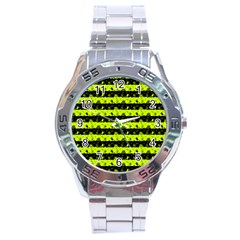 Slime Green And Black Halloween Nightmare Stripes  Stainless Steel Analogue Watch by PodArtist