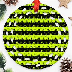 Slime Green And Black Halloween Nightmare Stripes  Round Filigree Ornament (two Sides) by PodArtist