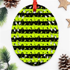 Slime Green And Black Halloween Nightmare Stripes  Ornament (oval Filigree) by PodArtist