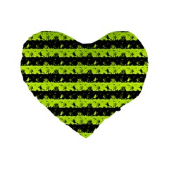 Slime Green And Black Halloween Nightmare Stripes  Standard 16  Premium Heart Shape Cushions by PodArtist