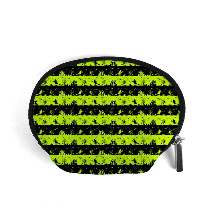 Slime Green and Black Halloween Nightmare Stripes  Accessory Pouch (Small)