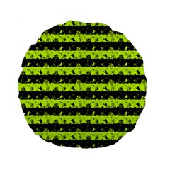 Slime Green And Black Halloween Nightmare Stripes  Standard 15  Premium Flano Round Cushions by PodArtist