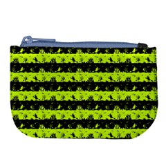 Slime Green And Black Halloween Nightmare Stripes  Large Coin Purse by PodArtist