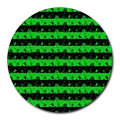 Monster Green And Black Halloween Nightmare Stripes  Round Mousepads by PodArtist