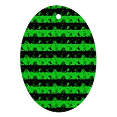 Monster Green And Black Halloween Nightmare Stripes  Ornament (oval) by PodArtist