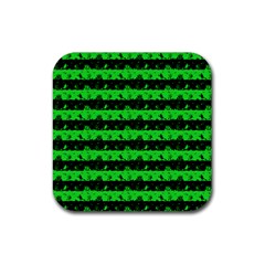 Monster Green And Black Halloween Nightmare Stripes  Rubber Coaster (square)  by PodArtist