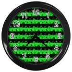 Monster Green and Black Halloween Nightmare Stripes  Wall Clock (Black) Front