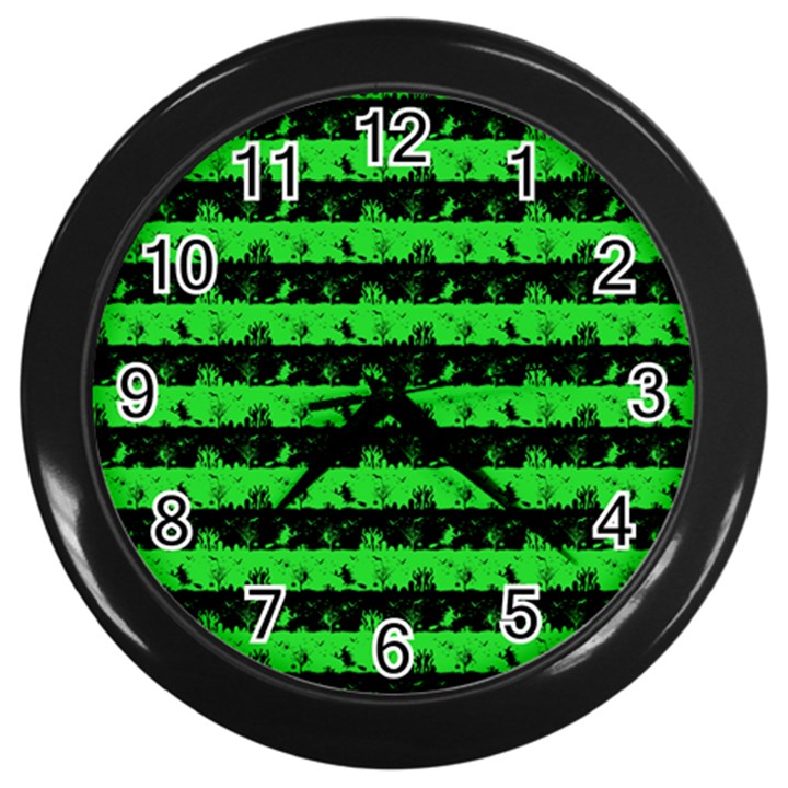 Monster Green and Black Halloween Nightmare Stripes  Wall Clock (Black)