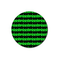 Monster Green And Black Halloween Nightmare Stripes  Rubber Round Coaster (4 Pack)  by PodArtist