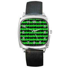 Monster Green And Black Halloween Nightmare Stripes  Square Metal Watch by PodArtist