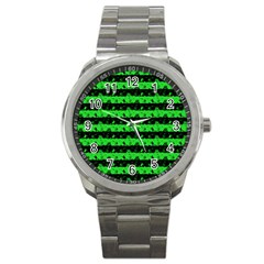 Monster Green And Black Halloween Nightmare Stripes  Sport Metal Watch by PodArtist