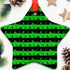 Monster Green And Black Halloween Nightmare Stripes  Star Ornament (two Sides) by PodArtist