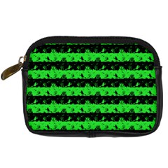 Monster Green And Black Halloween Nightmare Stripes  Digital Camera Leather Case by PodArtist