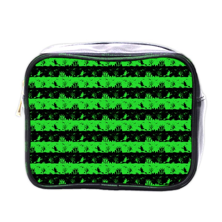 Monster Green and Black Halloween Nightmare Stripes  Mini Toiletries Bag (One Side)