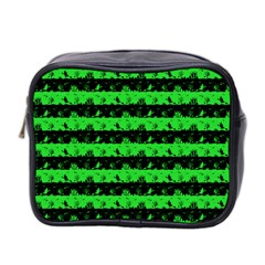 Monster Green And Black Halloween Nightmare Stripes  Mini Toiletries Bag (two Sides) by PodArtist