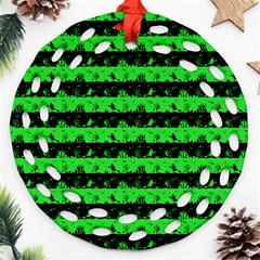 Monster Green And Black Halloween Nightmare Stripes  Round Filigree Ornament (two Sides) by PodArtist