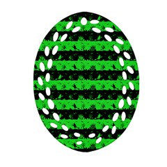 Monster Green And Black Halloween Nightmare Stripes  Ornament (oval Filigree) by PodArtist