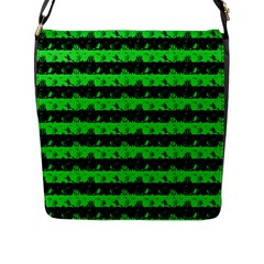 Monster Green And Black Halloween Nightmare Stripes  Flap Closure Messenger Bag (l) by PodArtist