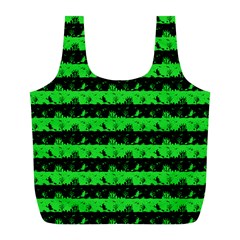 Monster Green And Black Halloween Nightmare Stripes  Full Print Recycle Bag (l) by PodArtist