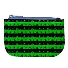 Monster Green And Black Halloween Nightmare Stripes  Large Coin Purse by PodArtist