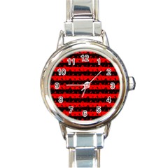 Red Devil And Black Halloween Nightmare Stripes  Round Italian Charm Watch by PodArtist