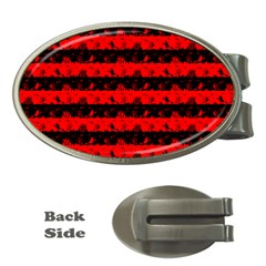 Red Devil And Black Halloween Nightmare Stripes  Money Clips (oval)  by PodArtist