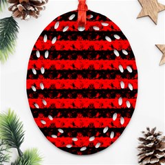 Red Devil And Black Halloween Nightmare Stripes  Ornament (oval Filigree) by PodArtist