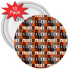 Witches, Monsters And Ghosts Halloween Orange And Black Patchwork Quilt Squares 3  Buttons (10 Pack)  by PodArtist