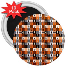 Witches, Monsters And Ghosts Halloween Orange And Black Patchwork Quilt Squares 3  Magnets (10 Pack)  by PodArtist