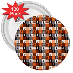 Witches, Monsters And Ghosts Halloween Orange And Black Patchwork Quilt Squares 3  Buttons (100 Pack)  by PodArtist