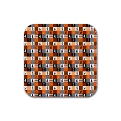 Witches, Monsters And Ghosts Halloween Orange And Black Patchwork Quilt Squares Rubber Square Coaster (4 Pack)  by PodArtist