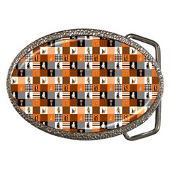 Witches, Monsters And Ghosts Halloween Orange And Black Patchwork Quilt Squares Belt Buckles