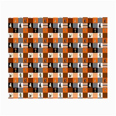 Witches, Monsters And Ghosts Halloween Orange And Black Patchwork Quilt Squares Small Glasses Cloth by PodArtist