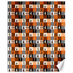 Witches, Monsters And Ghosts Halloween Orange And Black Patchwork Quilt Squares Canvas 16  X 20  by PodArtist