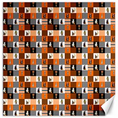 Witches, Monsters And Ghosts Halloween Orange And Black Patchwork Quilt Squares Canvas 20  X 20  by PodArtist