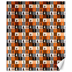 Witches, Monsters And Ghosts Halloween Orange And Black Patchwork Quilt Squares Canvas 20  X 24  by PodArtist