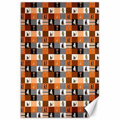 Witches, Monsters And Ghosts Halloween Orange And Black Patchwork Quilt Squares Canvas 20  X 30  by PodArtist