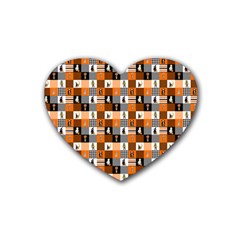 Witches, Monsters And Ghosts Halloween Orange And Black Patchwork Quilt Squares Rubber Coaster (heart)  by PodArtist