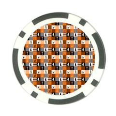 Witches, Monsters And Ghosts Halloween Orange And Black Patchwork Quilt Squares Poker Chip Card Guard by PodArtist