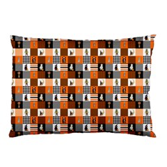 Witches, Monsters And Ghosts Halloween Orange And Black Patchwork Quilt Squares Pillow Case by PodArtist