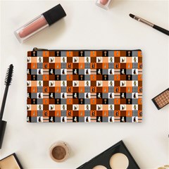 Witches, Monsters And Ghosts Halloween Orange And Black Patchwork Quilt Squares Cosmetic Bag (medium) by PodArtist