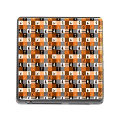 Witches, Monsters And Ghosts Halloween Orange And Black Patchwork Quilt Squares Memory Card Reader (square 5 Slot) by PodArtist