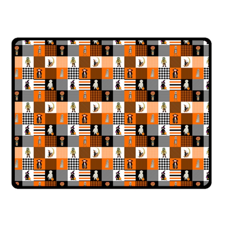 Witches, Monsters and Ghosts Halloween Orange and Black Patchwork Quilt Squares Fleece Blanket (Small)