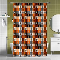 Witches, Monsters And Ghosts Halloween Orange And Black Patchwork Quilt Squares Shower Curtain 48  X 72  (small)  by PodArtist